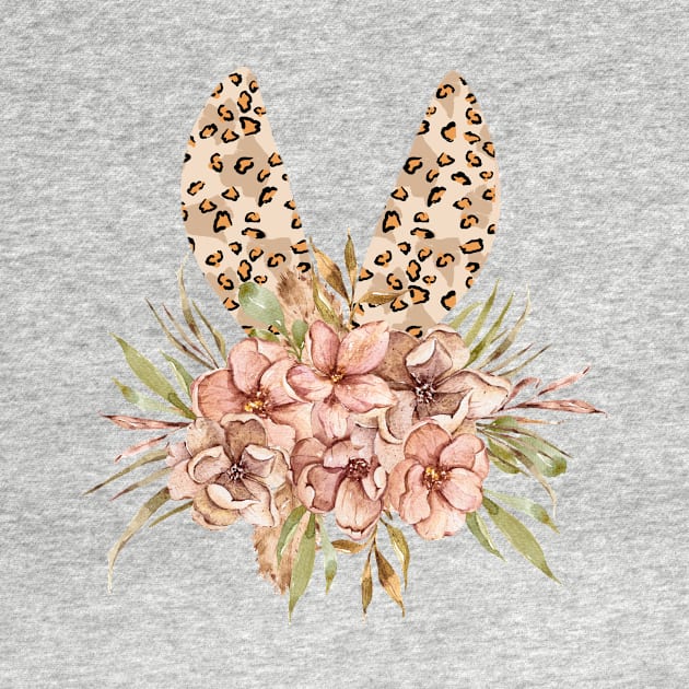 Cute leopard floral boho bunny ears illustration by tiana geo